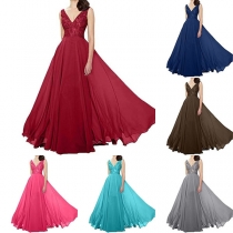 Sexy V-neck Sleeveless High Waist Sequin Spliced Party Dress