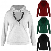 Fashion Heart-shaped Lace Spliced Long Sleeve Hoodie