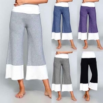 Fashion Contrast Color High Waist Casual Wide Leg Pants