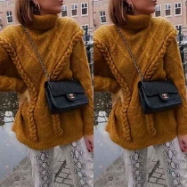 Fashion Solid Color Long Sleeve Turtleneck Loose Sweater