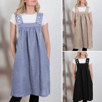 Fashion Solid Color Loose Sling Dress Overalls