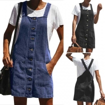 Fashion Single-breasted Loose Denim Overalls 
