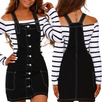 Fashion Single-breasted Slim Fit Denim Overalls 