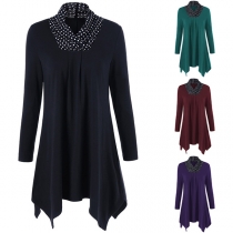 Fashion Contrast Color Loose Long Sleeve Irregular Hemline Dress