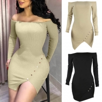Sexy Off-shoulder Boat Neck Irregular Hem Slim Fit Dress