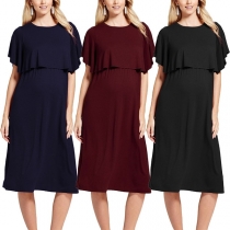Fashion Solid Color High Waist Breastfeeding Maternity Dress