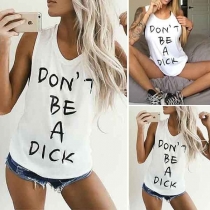 Fashion Letters Printed Round Neck Casual Tank Top