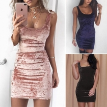Elegant Solid Color Sleeveless U-nek Slim Fit Dress