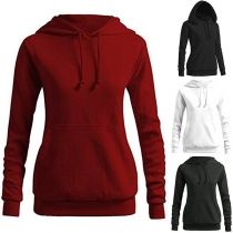 Fashion Solid Color Hooded Long Sleeve Slim Fit Kangeroo's Pocket Sweatshirt