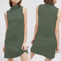 Fashion Solid Color Sleeveless High Collar Dress