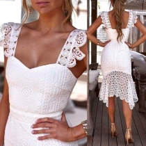Sexy Backless Irregular Hem Lace Spliced Slim Fit Sling Dress