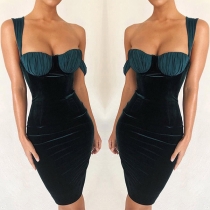 Sexy Backless Contrast Color Slim Fit Sling Dress