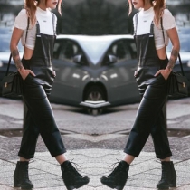 Fashion Solid Color Slim Fit Suspender Cropped Pants