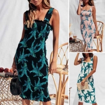 Fashion Contrast Color Sleeveless Backless Over-hip Dress