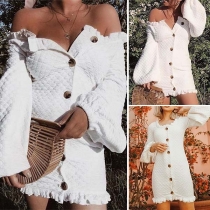 Fashion Solid Color Lantern Sleeve Single-breasted Dress