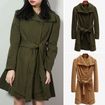 Fashion Solid Color Long Sleeve Lapel Woolen Coat