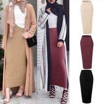 Fashion Solid Color High Waist Slim Fit Skirt