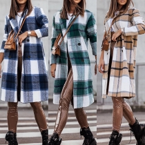 Fashion Contrast Color Lapel Collar Long Sleeve Side Pockets Coat