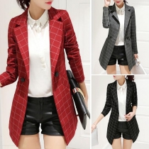 OL Style Long Sleeve Slim Fit Plaid Blazer