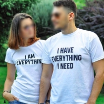 Fashion Short Sleeve Round Neck Letters Printed Couple T-shirt 