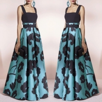 Sexy Backless High Waist Printed Sling Maxi Dress