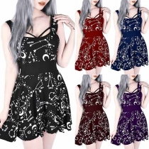 Fashion Sleeveless High Waist Printed Dress