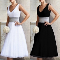 Sexy V-neck Sleeveless High Waist Dress