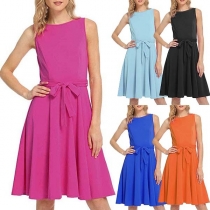Fashion Solid Color Sleeveless Round Neck Knit Dress