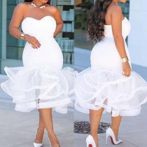 Sexy Strapless High Waist Gauze Fishtail Hem Party Dress