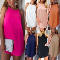 Simple Style Solid Color Round Neck Sling Dress