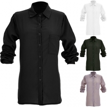 Fashion Solid Color Long Sleeve POLO Collar Shirt