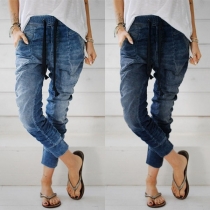 Mode dragsko Elastisk midja Jeans med avslappnad passform