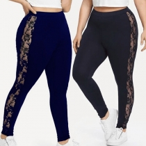 Sexiga spetsskarvade leggings med urholkningar