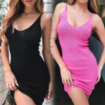 Sexy V-neck Solid Color Slim Fit Sling Knit Dress