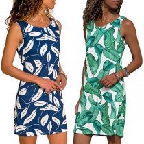 Fashion Sleeveless Round Neck Slim Fit Printed Dress