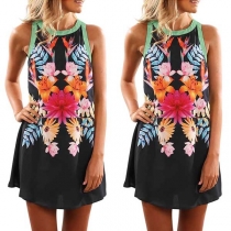Fashion Sleeveless Round Neck Printed Dress