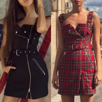 Sexy Backless V-neck Front-zipper Slim Fit Sling Dress