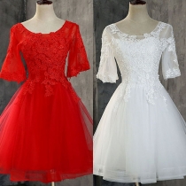 Sexy Lace Spliced Half Sleeve Round Neck Party Dress
