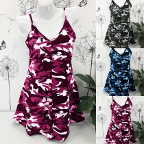 Sexy Backless V-neck Camouflage Printed Cami Top
