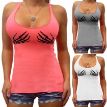 Fashion Skull Hand Printed Slim Fit Tank Top