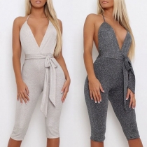 Sexy Backless Deep V-neck High Waist Sling Jumpsuit 
