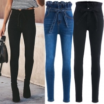 Fashion Ruffle High Waist Slim Fit Jeans 