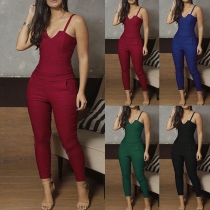 Sexy Backless V-neck High Waist Slim Fit Sling Jumpsuit