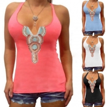 Sexy V-neck Slim Fit Printed Tank Top