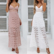 Sexy Backless V-neck High Waist Sling Lace Dress