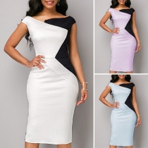 OL Style Sleeveless Contrast Color Slim Fit Dress