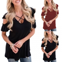 Sexig off-shoulder kortärmad Slim Fit topp med djup urringning (liten passform)
