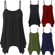 Sexy Backless Solid Color Irregular Hem Sling Top