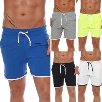 Fashion Solid Color Drawstring Waist Men's Knee-length Shorts
