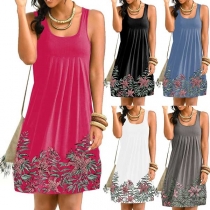 Fashion Sleeveless Round Neck Loose Printed Dress